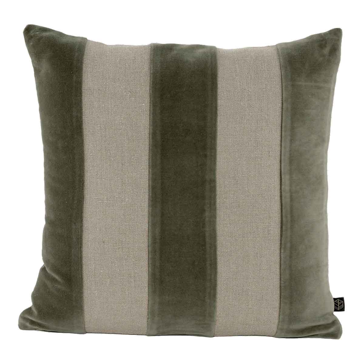 coussin en lin lave  et velours carree brisbane 45x45 cm kaki-harmony haomy