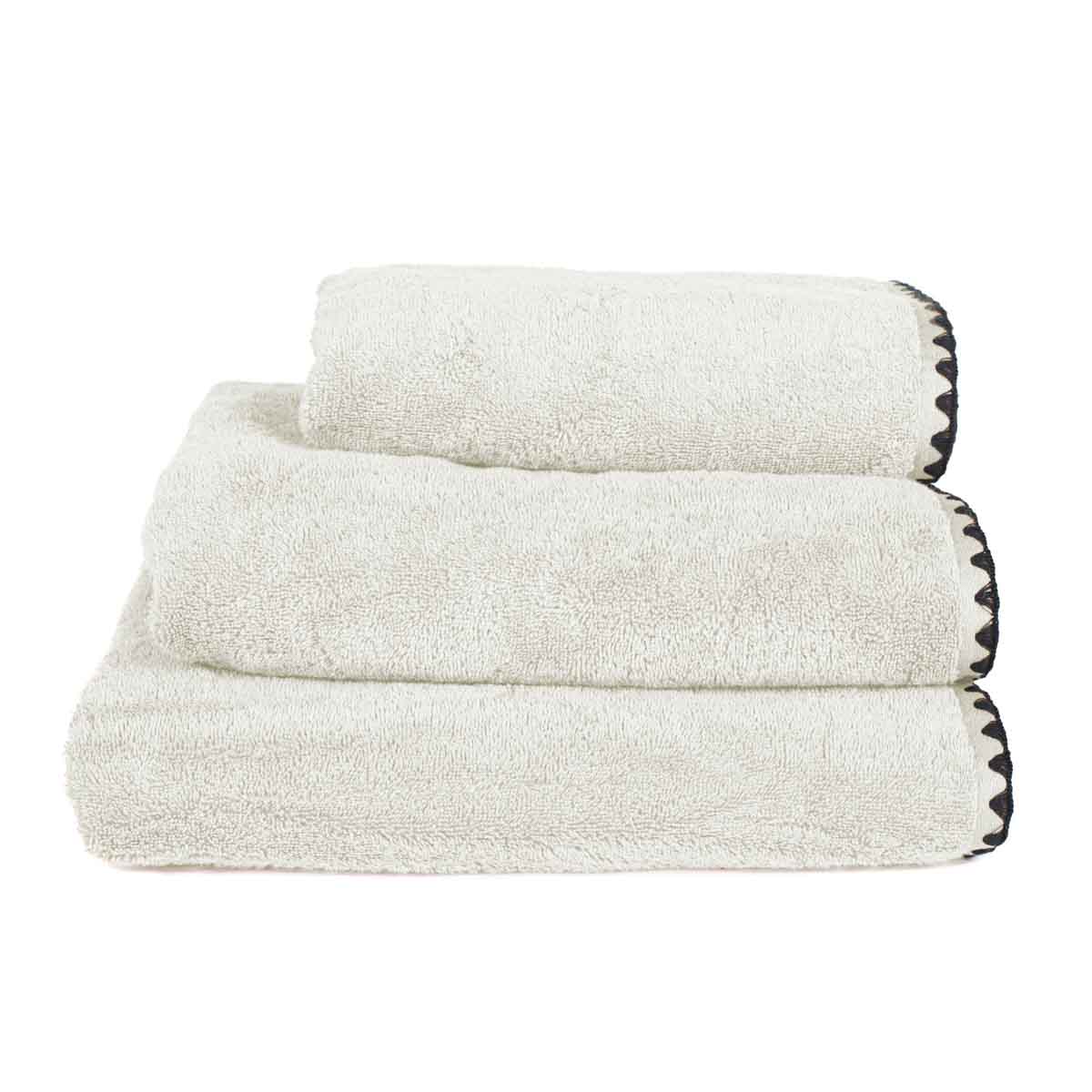 serviette invite douche et bain coton 50x100 cm, 70x130 cm ou 90x140 cm issey craie-Harmony haomy