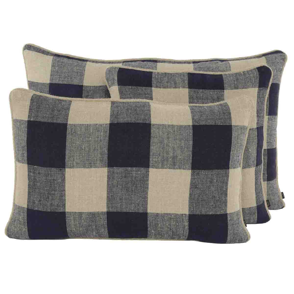 housse de coussin rectangle en lin carreaux palma 40x60 cm encre-harmony haomy